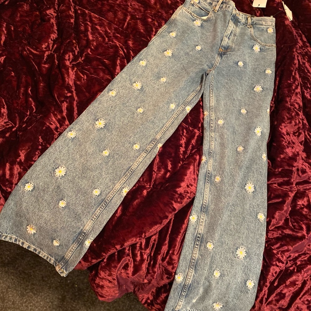 Floral wide leg jeans